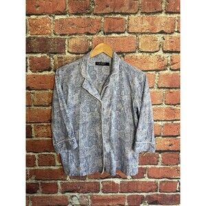 Lauren Ralph Lauren Womens Blue Paisley Pattern Sleep Shirt Sz Medium Button Up